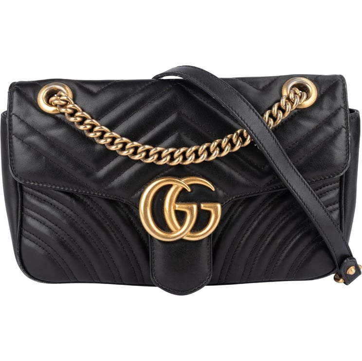 Gucci Gucci Black Quilted Leather Marmont GG Crossbody Bag