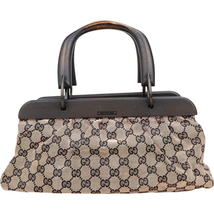 Gucci Gucci Monogram GG Wood Handle Satchel Handbag