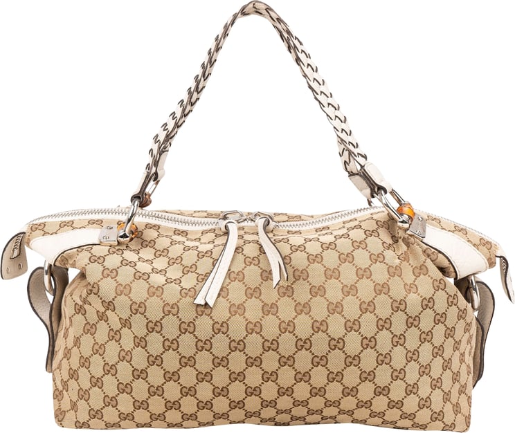 Gucci Gucci Monogram GG Heavy Braided Handle Bamboo Shoulder Bag