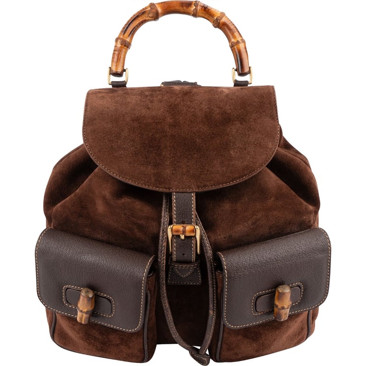 Gucci Gucci Suede and Leather Bamboo Backpack