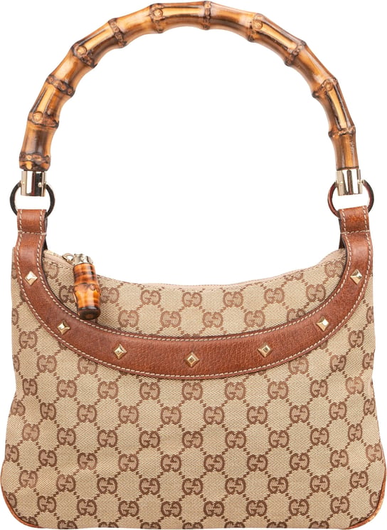 Gucci Gucci Monogram GG Bamboo Handle Studded Hobo Handbag