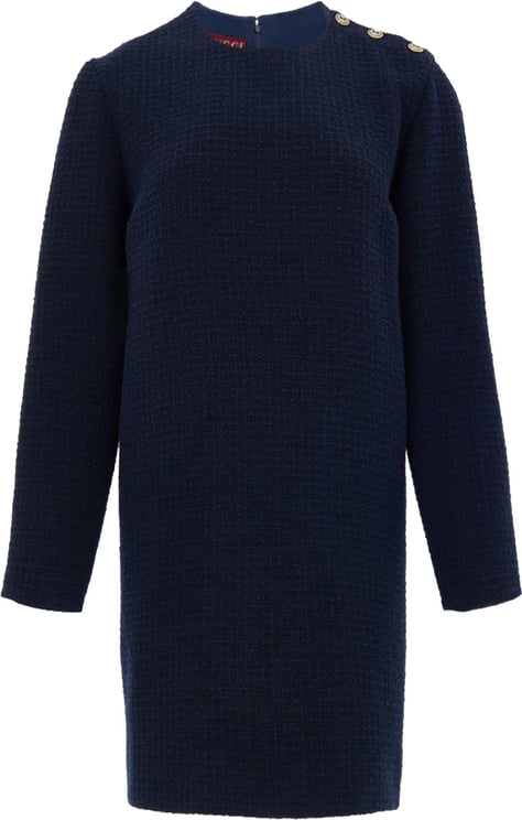 Gucci Blue BouclÃ© Dress with Gucci Logo Buttons
