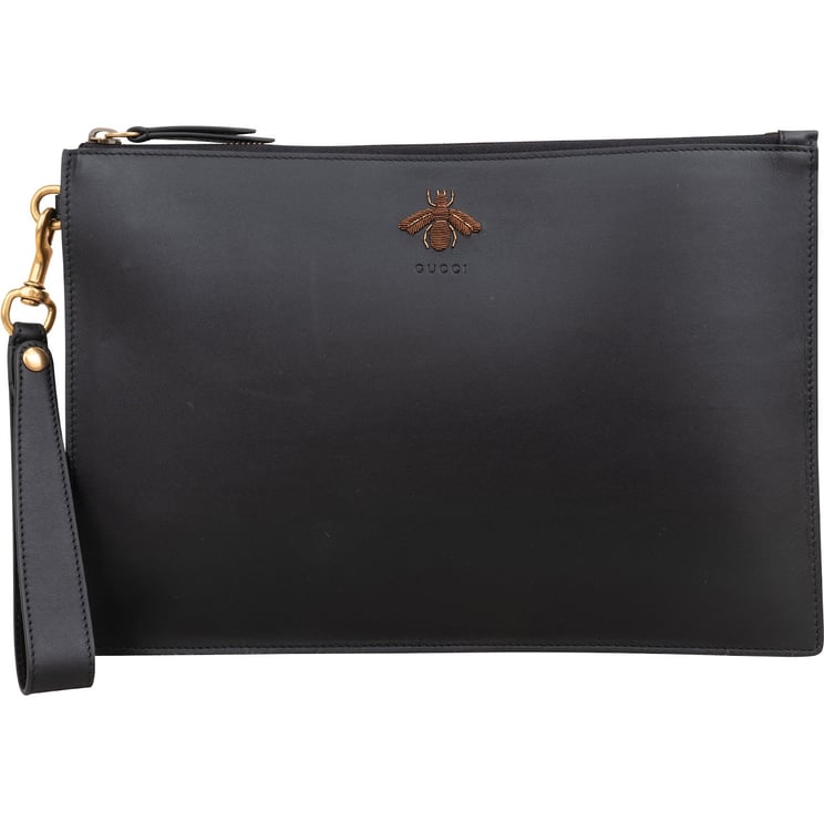 Gucci Gucci Black Leather Bee Clutch