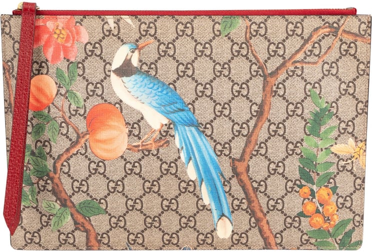 Gucci Gucci Monogram GG Supreme Floral Bird Tian Clutch