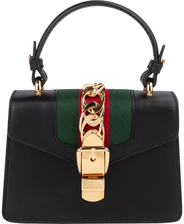 Gucci Gucci Black Leather Sylvie Sherry Line Handbag