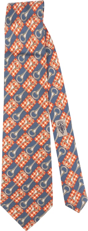 Gucci Gucci Horsebit Gingham Check Printed Pattern Silk Tie Krawatte