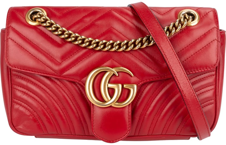 Gucci Gucci Red Quilted Leather Marmont GG Small Flap Crossbody Bag