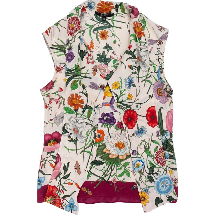 Gucci Gucci Multicolor Flora Print Silk Top (IT38)