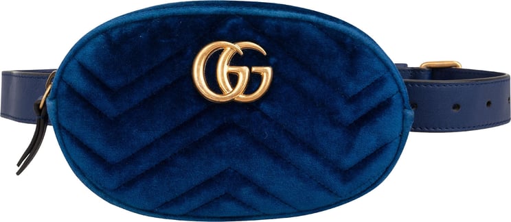 Gucci Gucci Blue Leather Velvet GG Marmont Matelassé Belt Bag