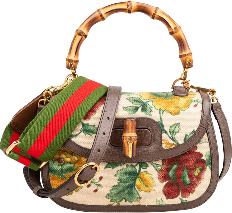 Gucci Gucci Floral Jacquard Bamboo 1947 Top Handle Crossbody Bag