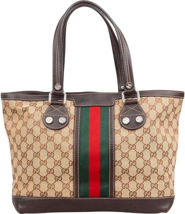 Gucci Gucci Monogram GG Canvas Web Detail Tote Shoulder Bag