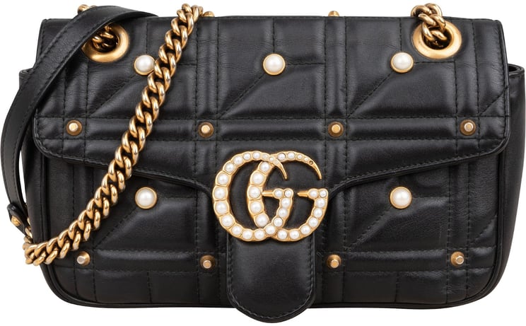 Gucci Gucci Quilted Leather GG Marmont Pearly Studs Shoulder Crossbody Bag