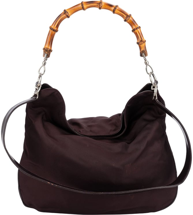 Gucci Gucci Leather Nylon Bamboo Top Handle Hobo Shoulder Bag