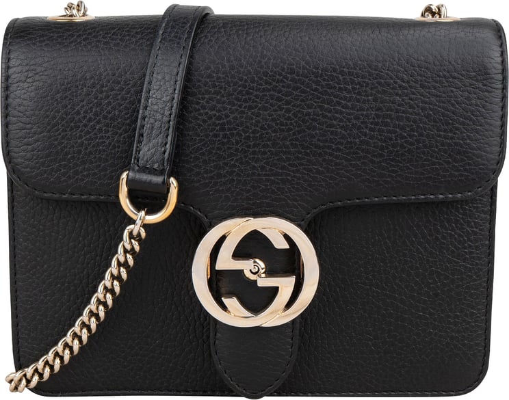 Gucci Gucci Black Leather Interlocking GG Crossbody Bag