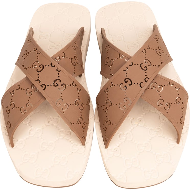 Gucci Gucci Multicolor Haselnut Crossed GG Rubber Slide Sandals (44)
