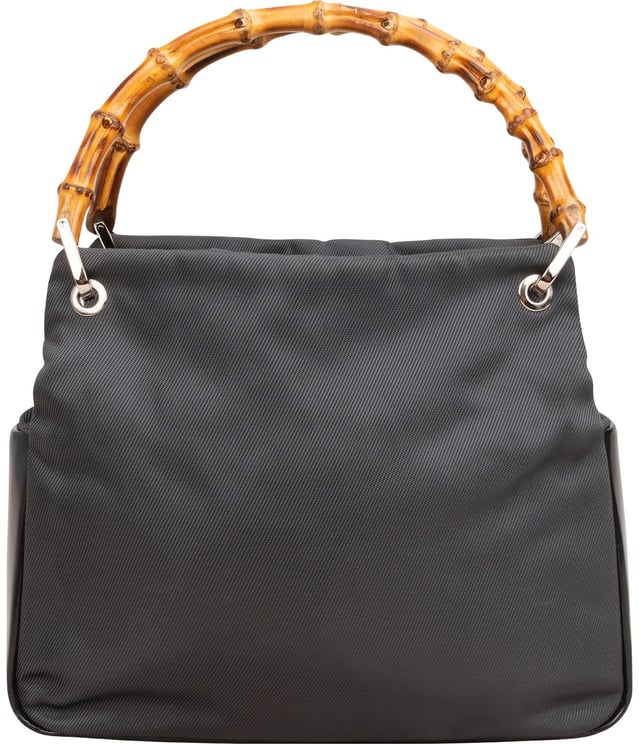 Gucci Gucci Black Leather Nylon Bamboo Top Handle Handbag