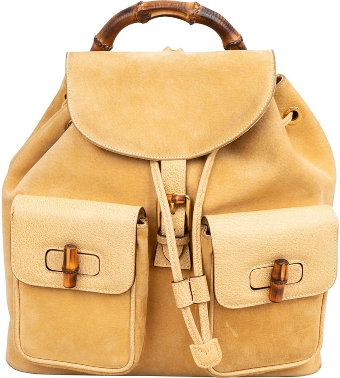 Gucci Gucci Suede Bamboo Drawstring Backpack