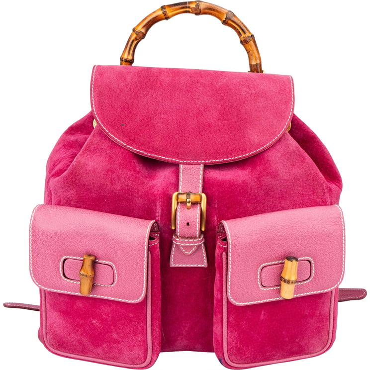 Gucci Gucci Pink Suede Bamboo Backpack