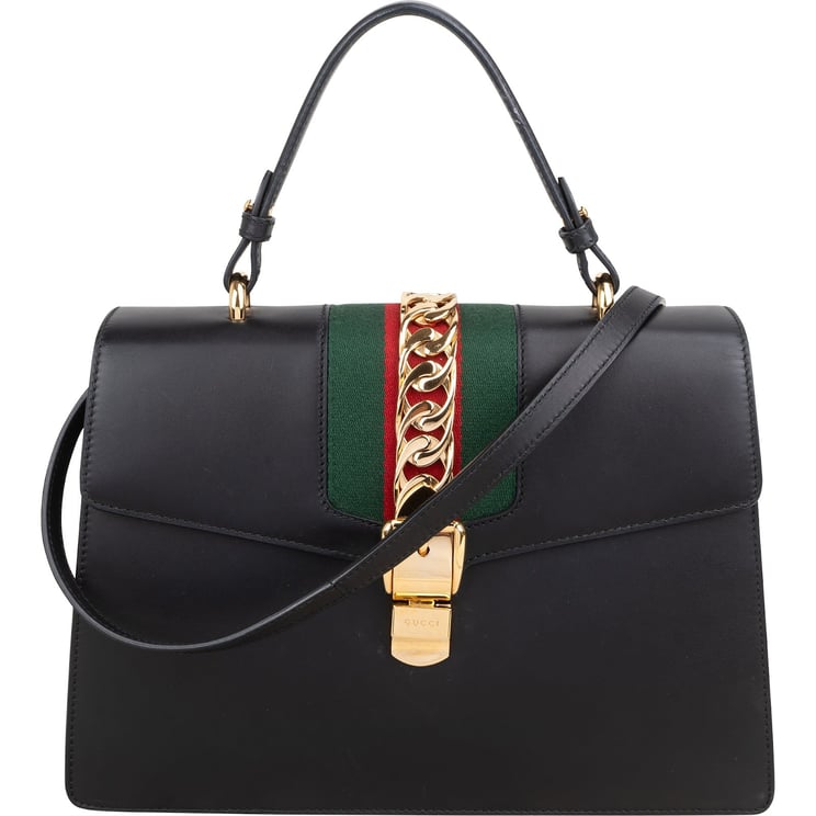 Gucci Gucci Black Leather Sylvie Large Top Handle Handbag