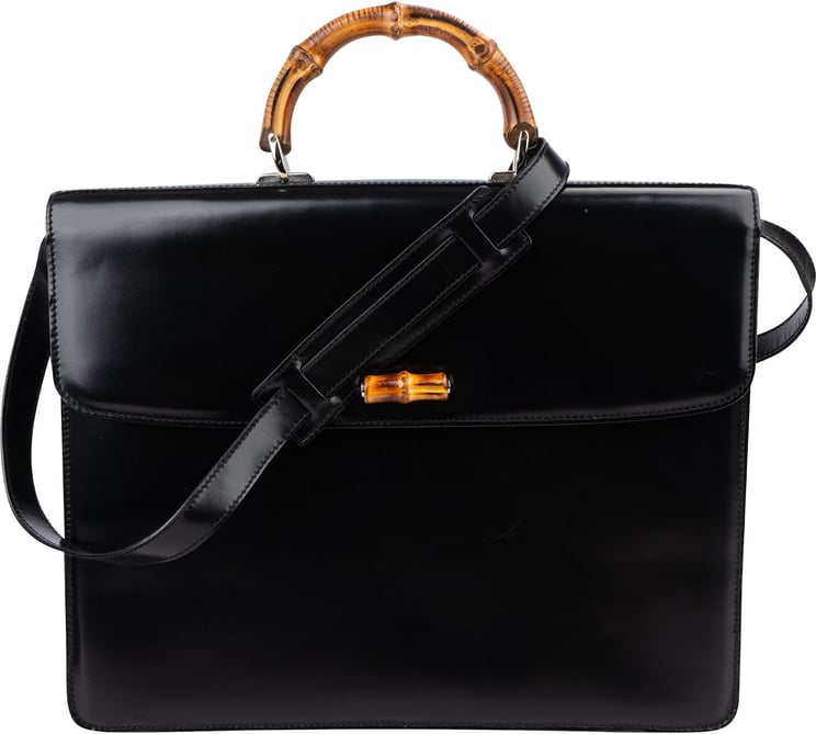 Gucci Gucci Black Leather Bamboo Briefcase Handbag