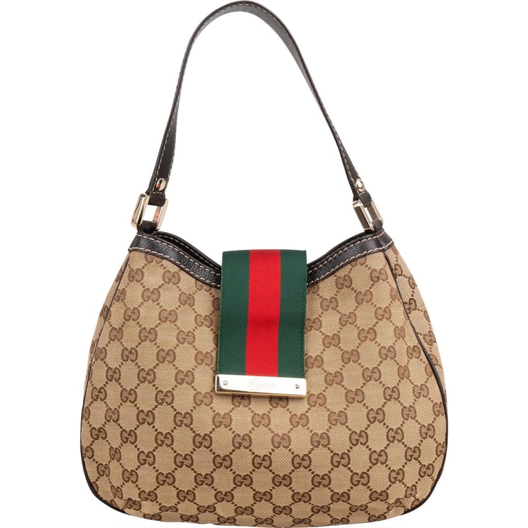 Gucci Gucci Monogram GG Canvas Web Hobo Shoulder Bag