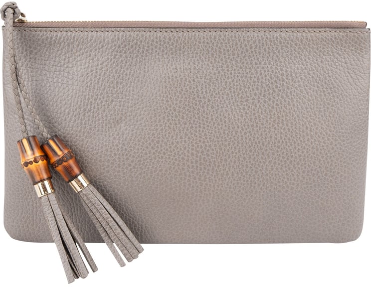 Gucci Gucci Grey Leather Bamboo Tassel Clutch