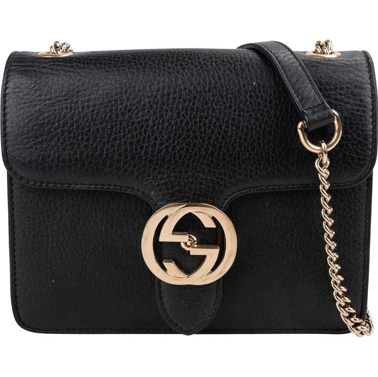 Gucci Gucci Pebbled Leather Interlocking GG Flap Crossbody Bag