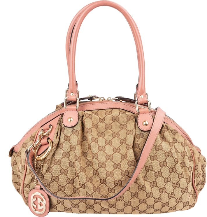 Gucci Gucci Monogram GG Canvas Pink Leather Sukey Shoulder Bag