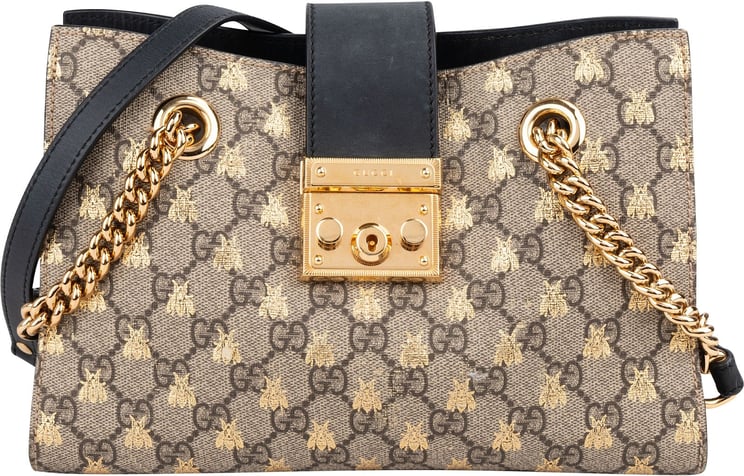 Gucci Gucci Monogram GG Supreme Canvas Padlock Bees Print Shoulder Bag