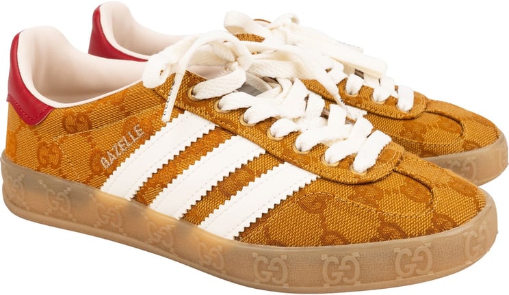 Gucci Gucci x Adidas Red Leather Monogram GG Canvas Gazelle Sneakers (US 3 ½ / EU 34)