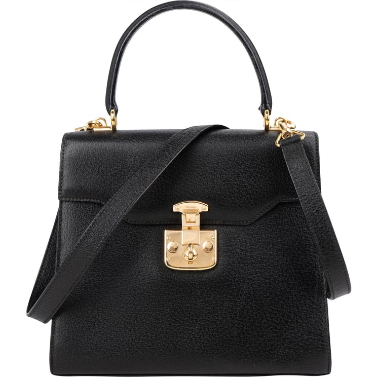 Gucci Gucci Black Grained Leather Padlock Top Handle Handbag