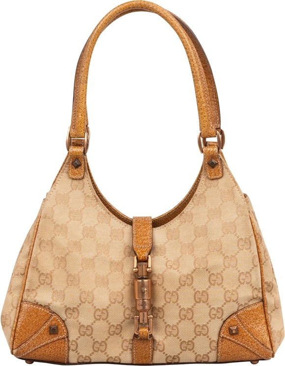 Gucci Gucci Monogram GG Canvas Lizard-Embossed Leather Small New Jackie Shoulder Bag