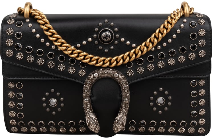 Gucci Gucci Black Soft Leather Dionysus Studded Shoulder Bag