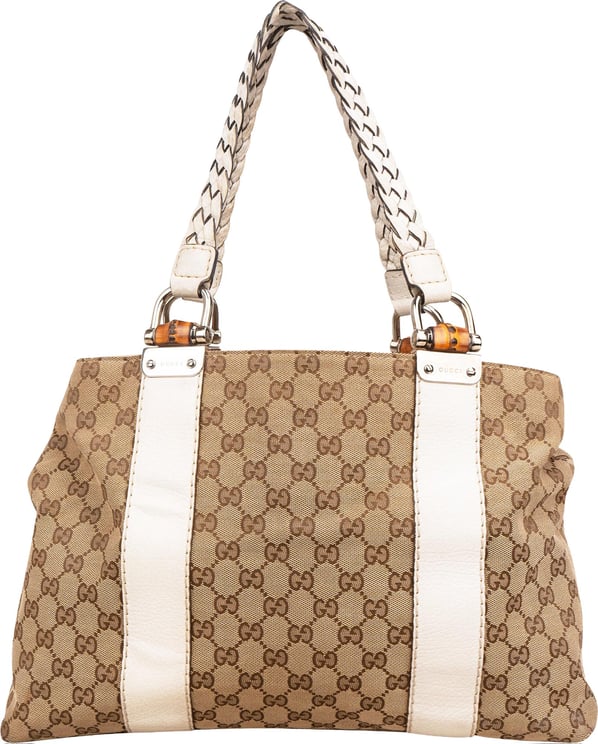 Gucci Gucci Monogram GG Canvas Leather Bamboo Woven Handle Shoulder Bag
