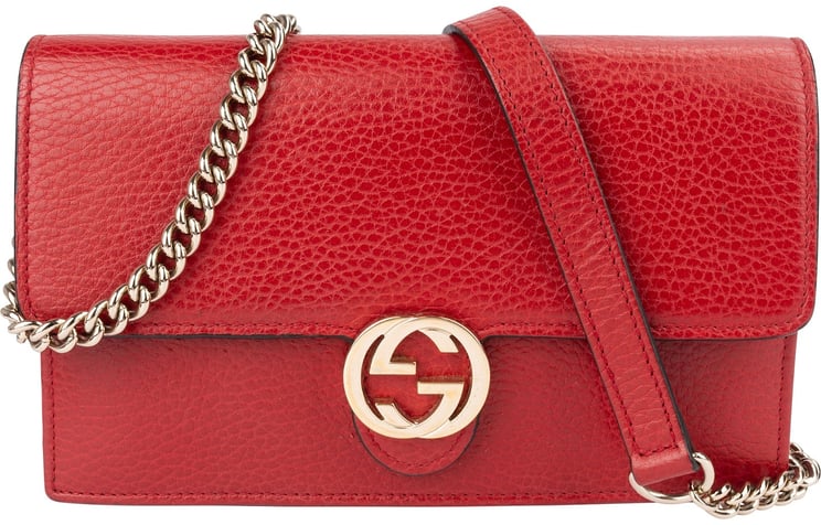 Gucci Gucci Pebbled Leather Interlocking GG Wallet On Chain Crossbody Bag