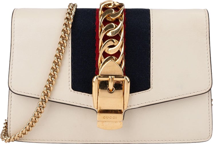Gucci Gucci Leather Sylvie Mini Web Stripe Chain Crossbody Bag