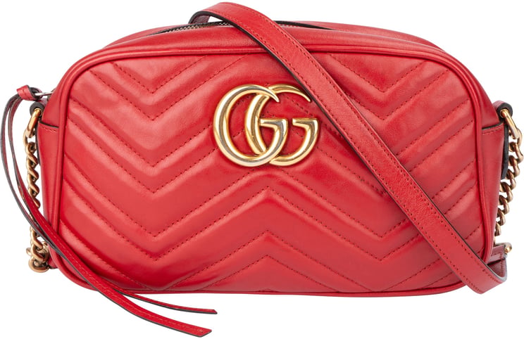 Gucci Gucci Red Leather Marmont GG Crossbody Bag