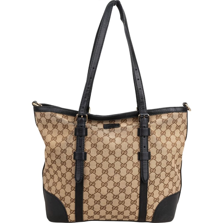 Gucci Gucci Monogram GG Canvas Trimmed Leather Tote Shoulder Bag