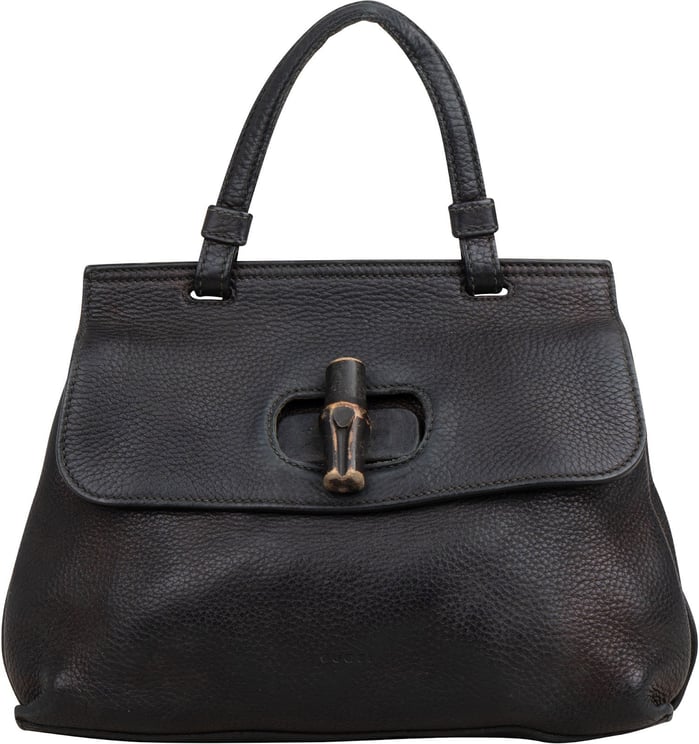Gucci Gucci Black Pebbled Leather Bamboo Handbag