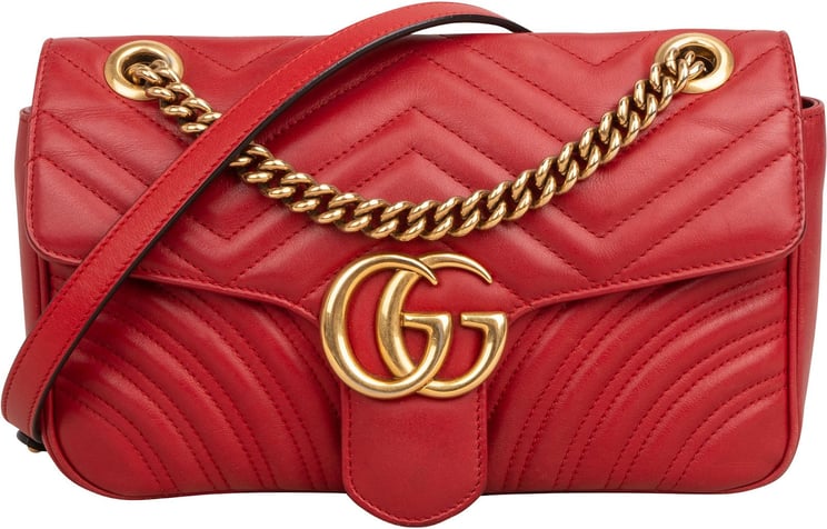 Gucci Gucci Chevron Matelassé Leather GG Marmont Medium Shoulder Crossbody Bag