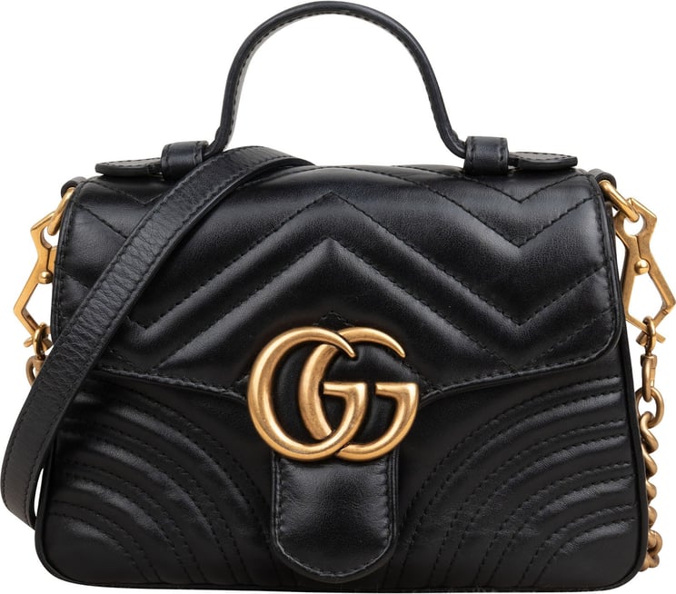Gucci Gucci Black Leather GG Marmont Small Top Handle Handbag