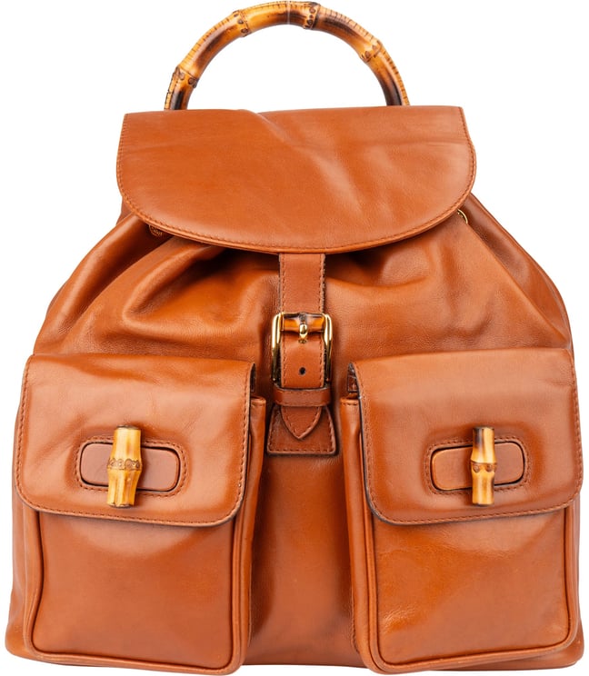 Gucci Gucci Brown Leather Bamboo Backpack