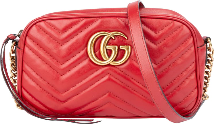 Gucci Gucci Red Chevron Leather GG Marmont Crossbody Bag