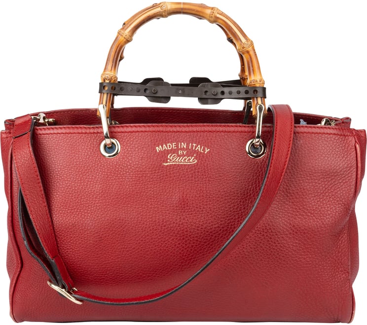 Gucci Gucci Red Leather Bamboo Handbag