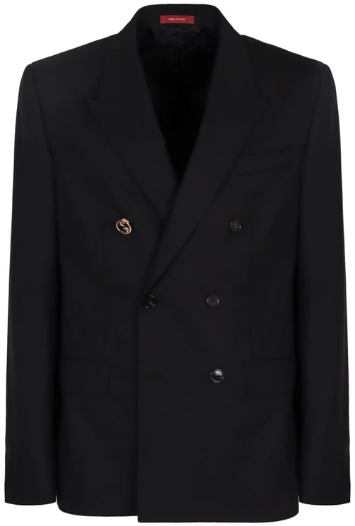Gucci Black Double-Breasted Structured Wool Jacket