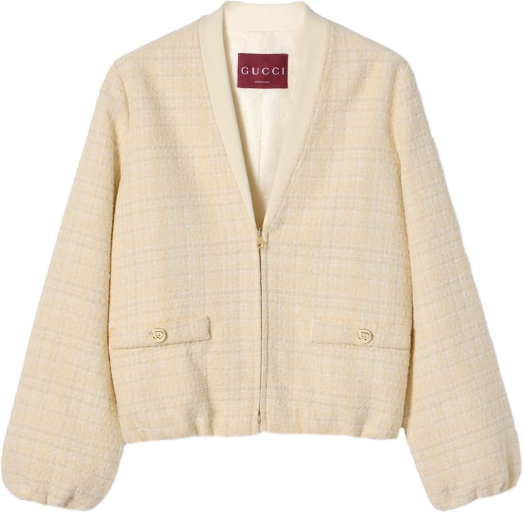 Gucci Neutral Check Cotton Tweed Cropped Jacket