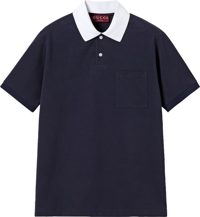 Gucci Blue Short-Sleeve Contrast Collar Polo