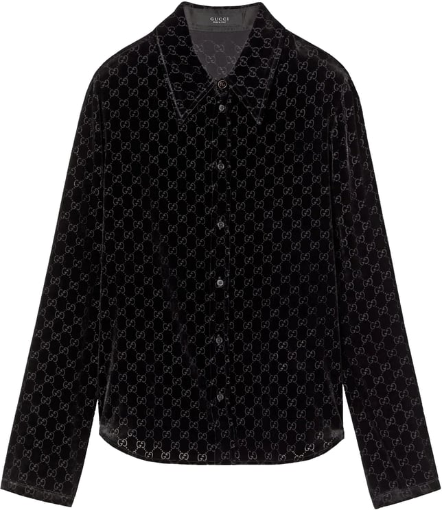 Gucci Black Cropped Velvet Monogrammed Shirt