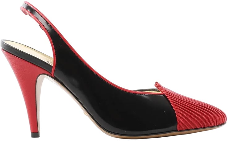 Gucci Gucci Slingback Leather Strap Pumps in Black x Red 740058, Size 37.5 EU