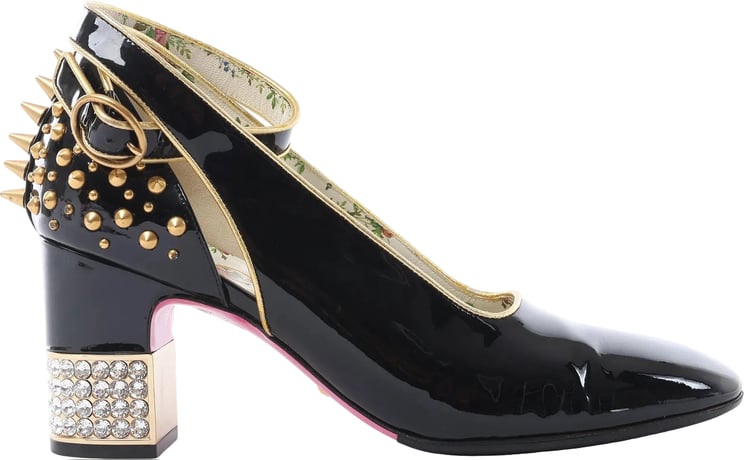 Gucci Gucci Caspar Patent Leather Strap Pumps in Black×Gold 492050, Size EU 38.5